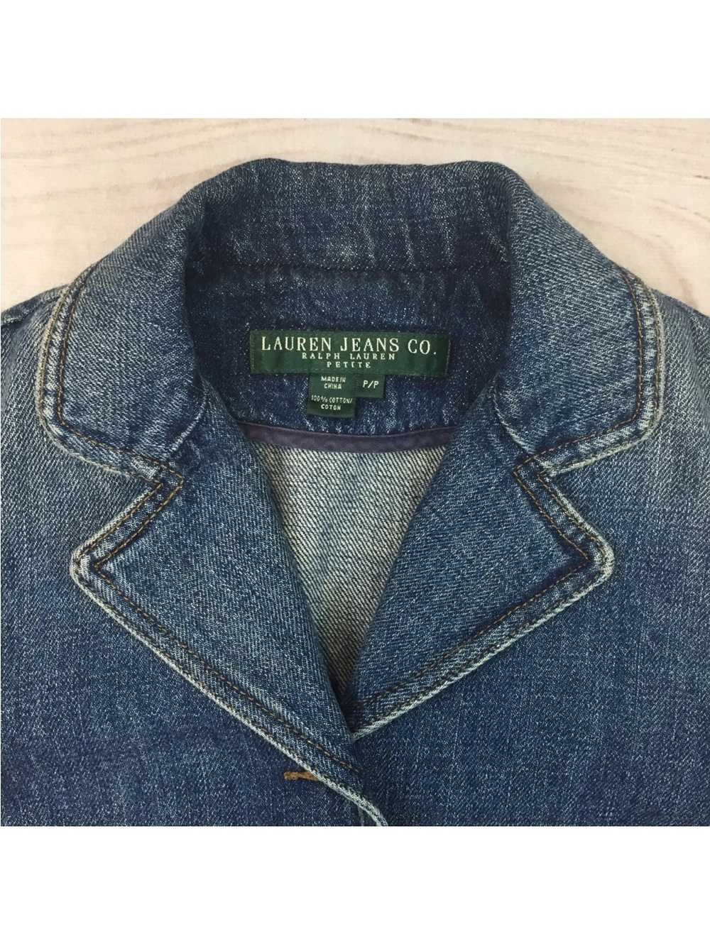 Ralph Lauren Jeans Women's Petite P Blue Denim Button Up Cropped Military Jacket - Picture 4 of 6
